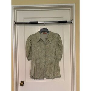 Chemical Girl Peplum Top Puff‎ Sleeve Button Front Blouse Green Size L